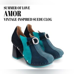 Fluevog NEARLY NEW Summer of Love Amor 60s-inspired blue suede clog-6.5 (fits 7)